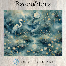 Papel De Seda Moonlit Heron – Dreamy Nature Scene Decoupage