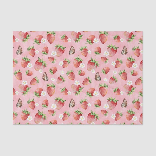Papel De Seda Morango com borboleta (Frente )