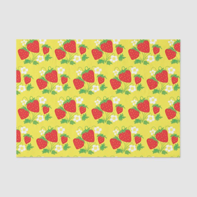 Papel De Seda Morango e Flores - Padrão Amarelo (Frente )