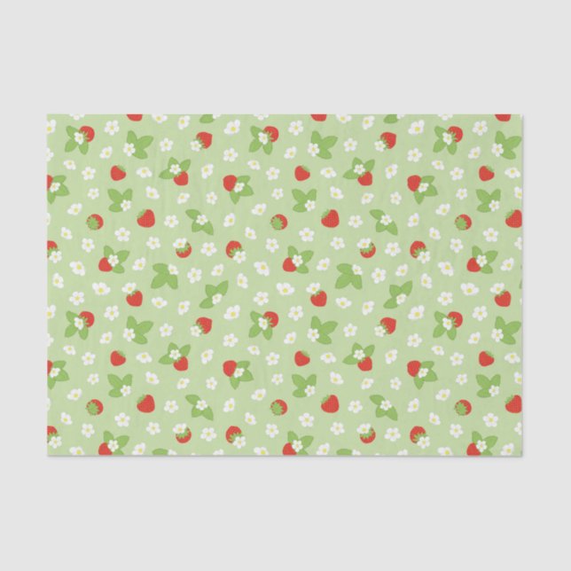 Papel De Seda Morango Flor Verde, Vermelho e Branco (Frente )