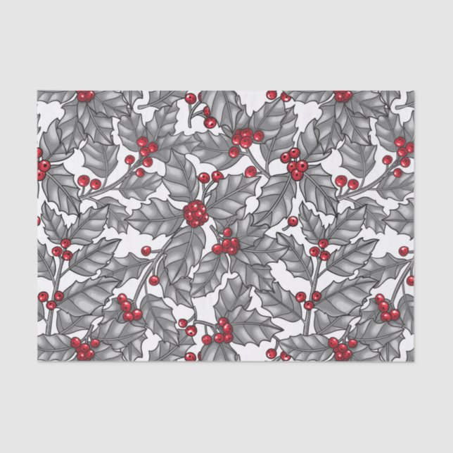 Papel De Seda Morango Holly, folhas de cinza em branco (Frente )