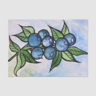 Papel De Seda Morangos Azuis Aquarela