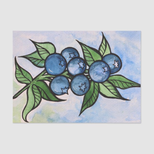 Papel De Seda Morangos Azuis Aquarela (Frente )