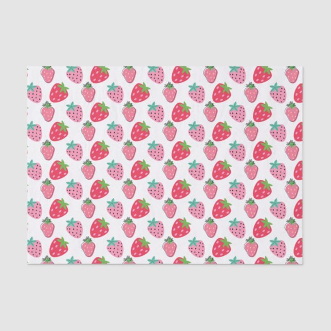 Papel De Seda Morangos Berry Patterno - Rosa | Vermelho (Frente )