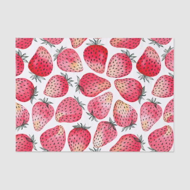 Papel De Seda Morangos, cor da água e tinta (Frente )
