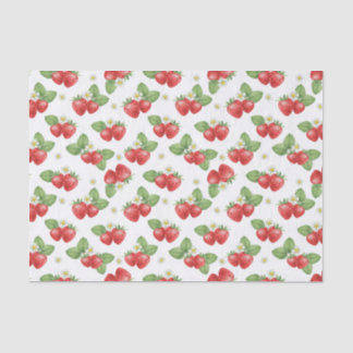 Papel De Seda Morangos de aquarela frutas e flores 