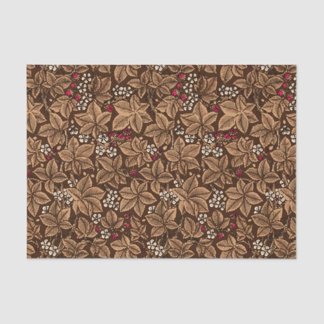 Papel De Seda Morangos de Nouveau da arte e folhas, Brown escuro (Frente )
