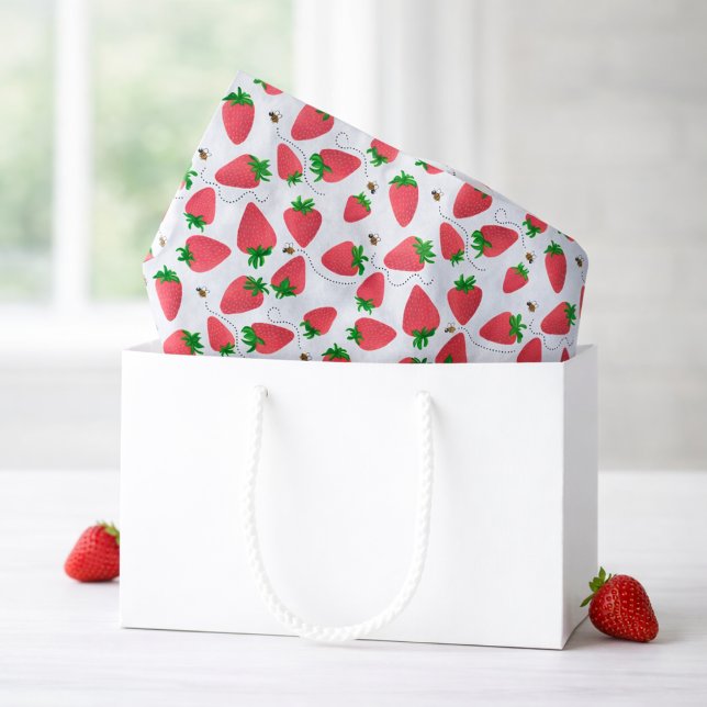 Papel De Seda Morangos Doces Caprichosos Abelhas (Criador carregado)