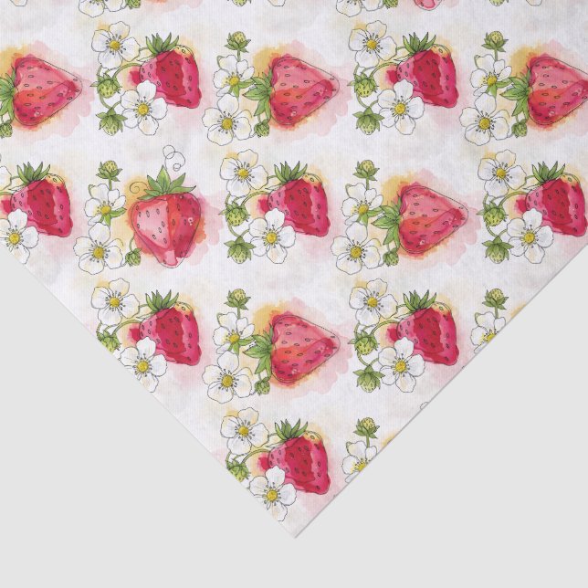 Papel De Seda Morangos e Flores no Estilo Tinta Alcoólica (Detalhes)