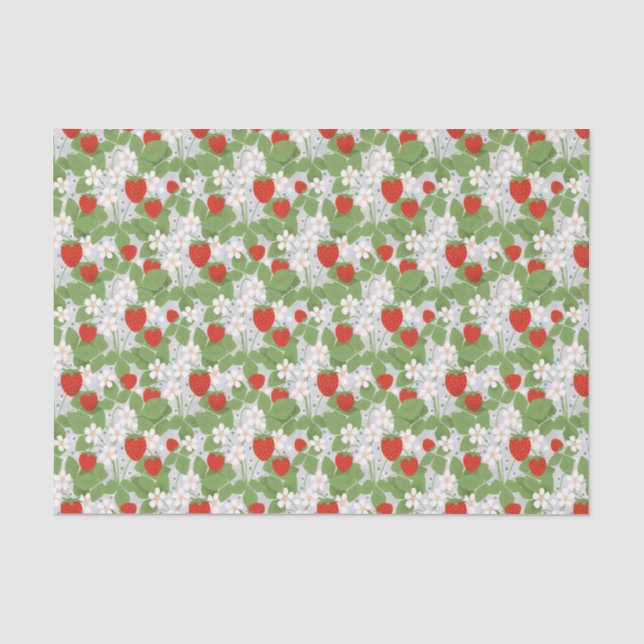 Papel De Seda Morangos e flores rosa e brancas (Frente )