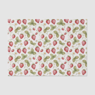 Papel De Seda Morangos, Folhas e Flores em Aquarela