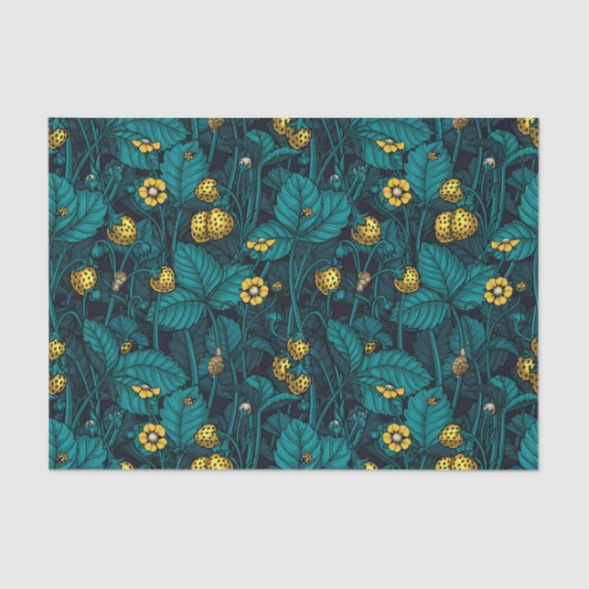 Papel De Seda Morangos selvagens, amarelos e azuis (Frente )