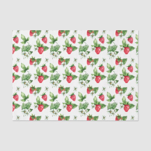 Papel De Seda Morangos Vermelhos, Flores Brancas 2 (Frente )