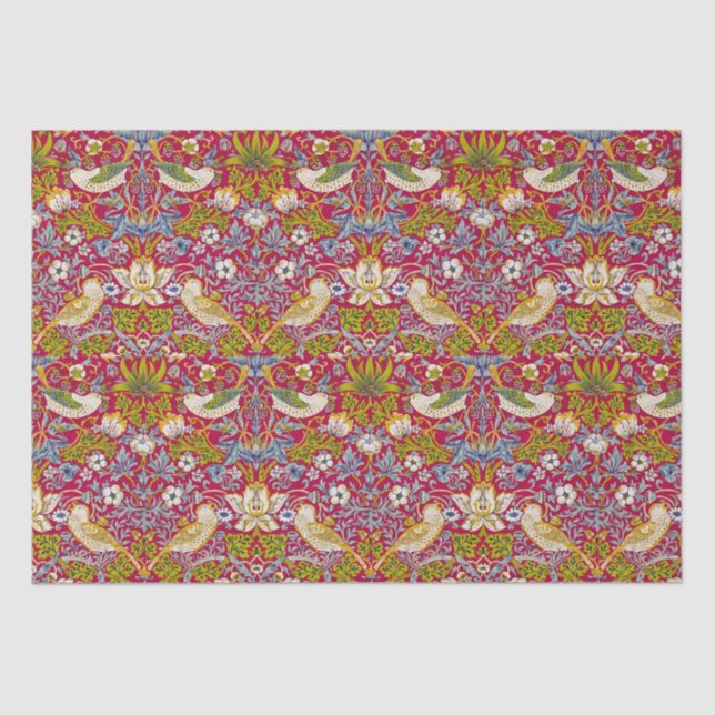 Papel De Seda Morris Red Background Strawberry Thief Patterno (Frente )