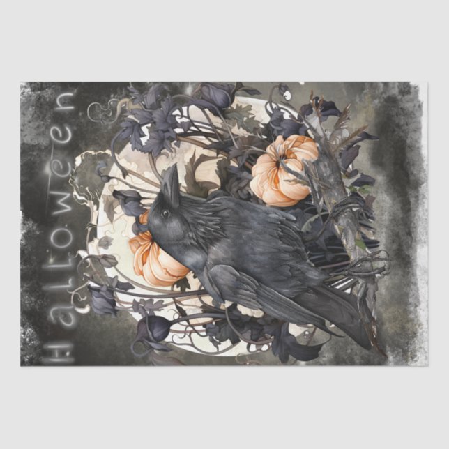 Papel De Seda Morto Raven Moon Negro Halloween Floral (Frente )