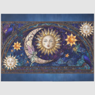 Papel De Seda Mosaico de Vidro Colorido Celestial em Aquarela 