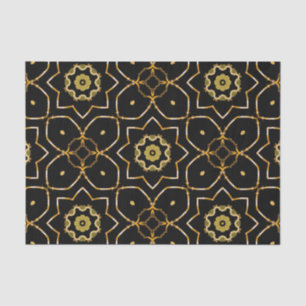 Papel De Seda Mosaico Dourado e Preto Elegante Filigree Sparkly