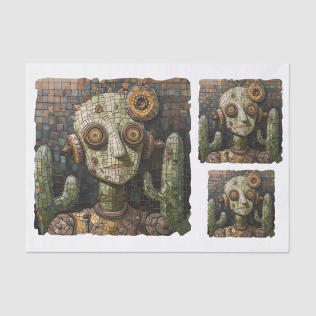 Papel De Seda Mosaico Faux Alienígena Verde Steampunk 026 (Frente )