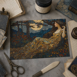 Papel De Seda Mosaico Floral Vintage Dama Dourada ao Luar Decoup