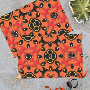 Papel De Seda Mosaico Laranja Vermelho Negro Étnico Árabe Boho