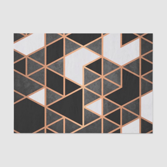 Papel De Seda Mosaico Negro Branco e Ouro (Frente )