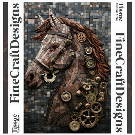 Papel De Seda Mosaico Steampunk Cavalo Marrom Cobre A6L Decoupag