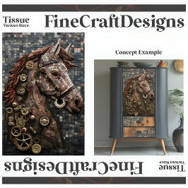 Papel De Seda Mosaico Steampunk Cavalo Marrom Cobre A6R Decoupag