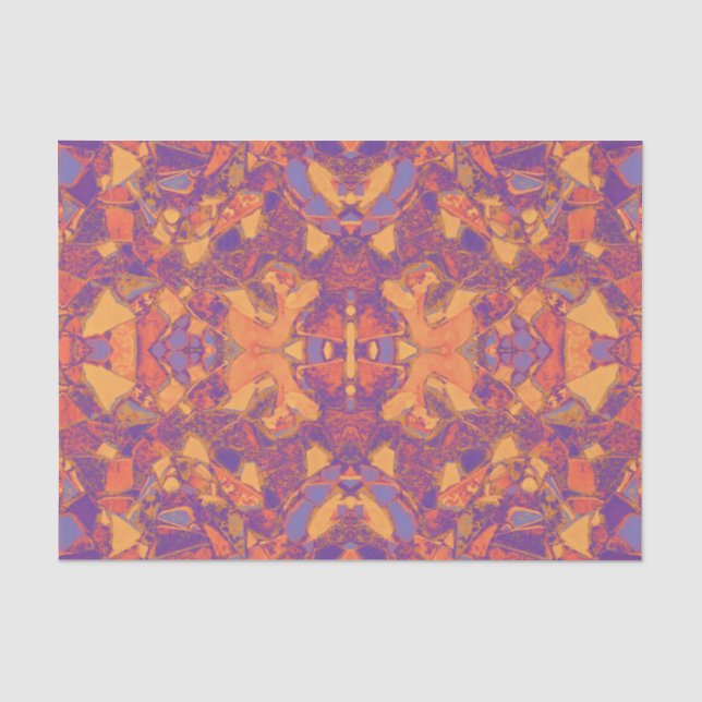 Papel De Seda Mosaico Tribal Roxo Laranja Amarelo Boêmio (Frente )