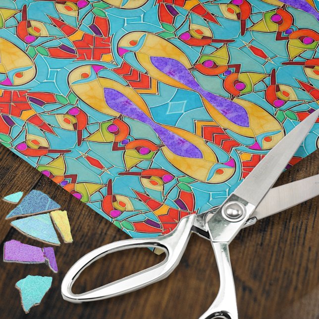 Papel De Seda Mosaico Turquesa Lovebird - Romântico para Casal (Criador carregado)
