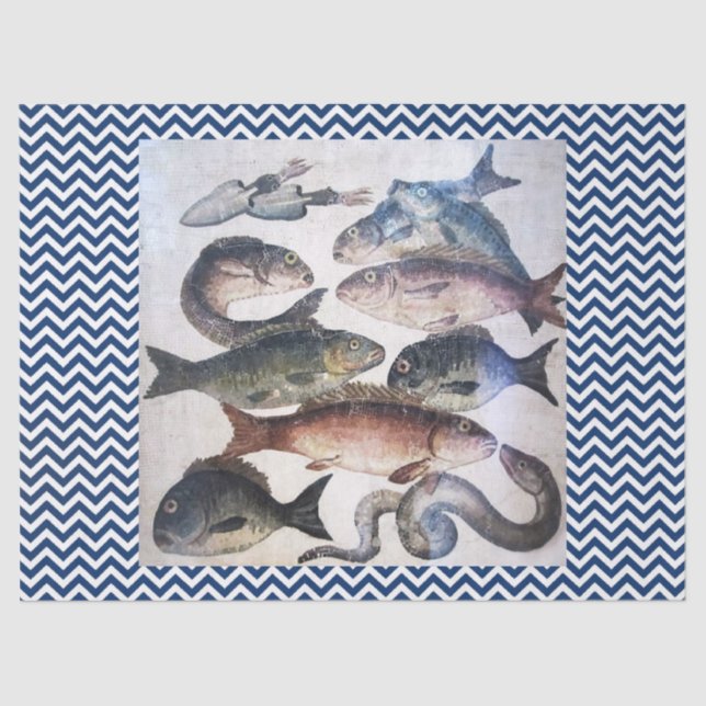 PAPEL DE SEDA MOSAÍDOS ROMANOS ANTIGOS, PESCAS, CENA, CENA DE VI (Frente )