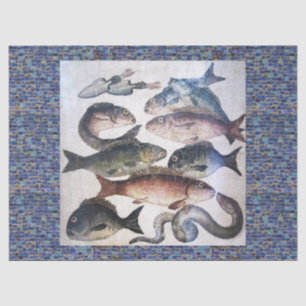 PAPEL DE SEDA MOSAÍDOS ROMANOS ANTIGOS, PESCAS, CENA, CENA DE VI