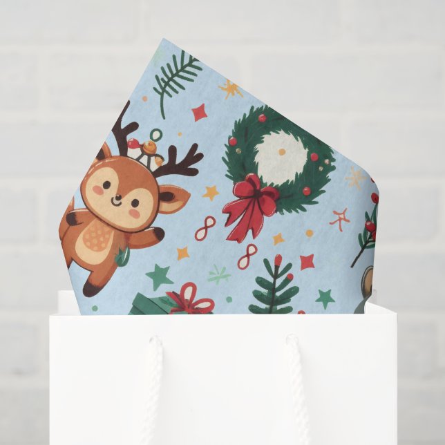 Papel De Seda Motivos de Natal e Animais Caprichosos (Sacola de presentes)