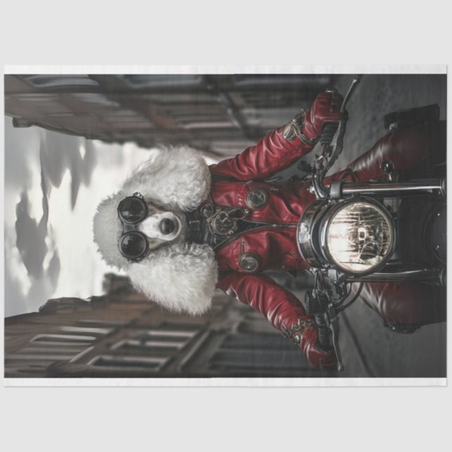 Papel De Seda Motocicleta de Poodle Padrão Steampunk Decoupage (Frente )