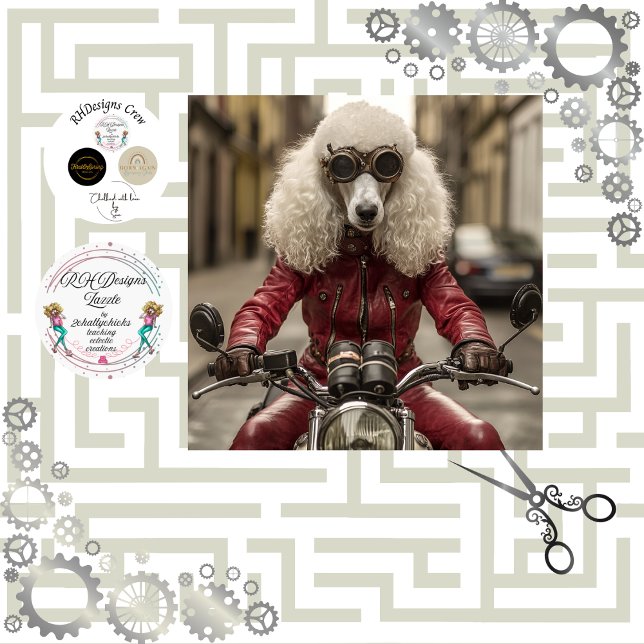 Papel De Seda Motocicleta de Poodle Padrão Steampunk Decoupage (Criador carregado)