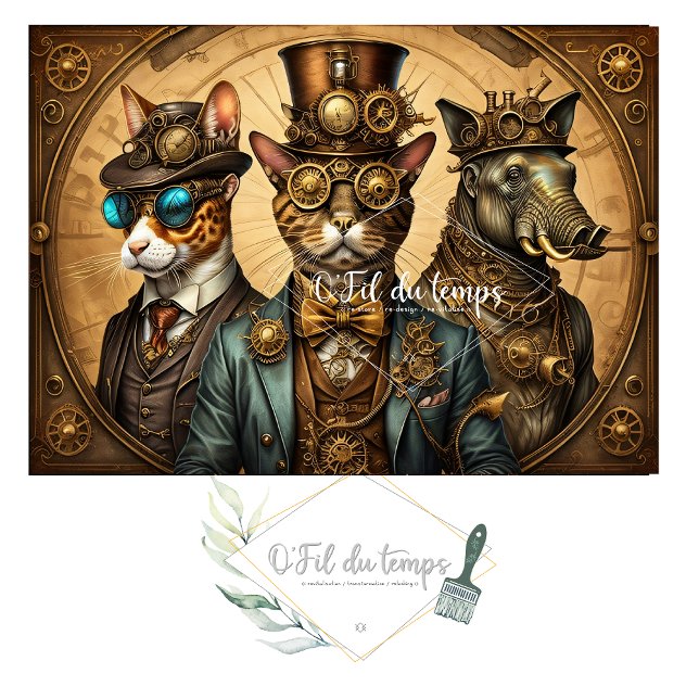 Papel De Seda Mousseline Animal trio Steampunk Hat Tissue paper (Criador carregado)