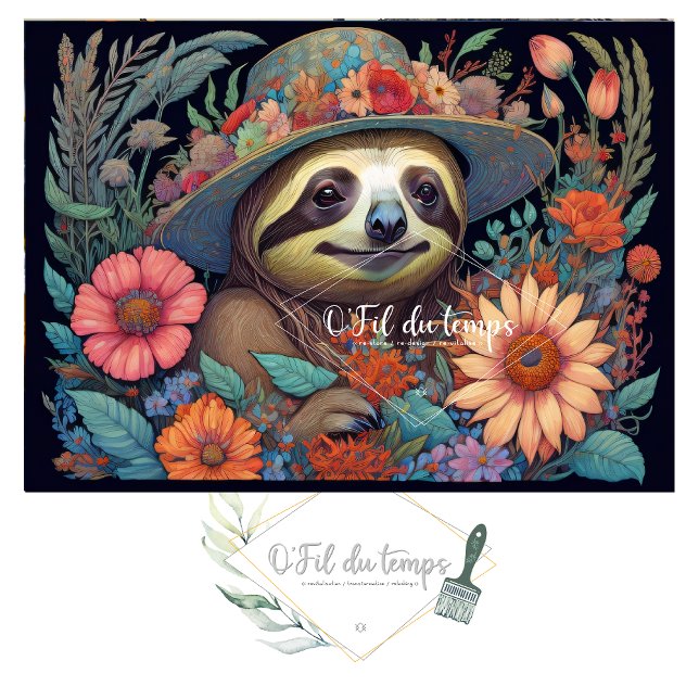 Papel De Seda Mousseline Cute Sloth & Flower Hat v6 Tissue paper (Criador carregado)