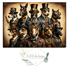 Papel De Seda Mousseline Dog Family Steampunk Hat Tissue paper