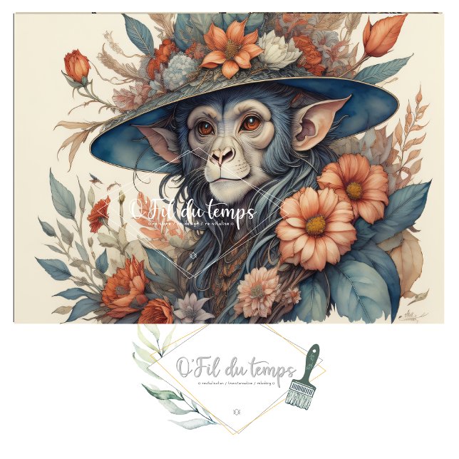 Papel De Seda Mousseline Flower Hat  cute chimp v12 Tissue paper (Criador carregado)