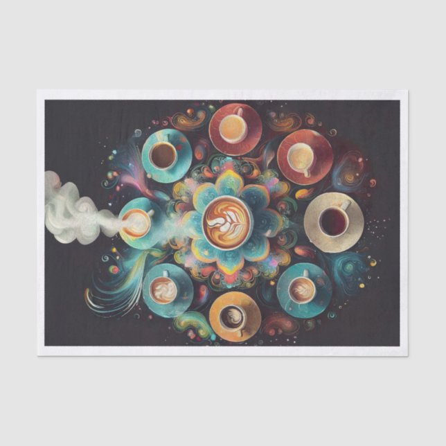Papel De Seda Muita Latte, Colorido Mandala de Café (Frente )