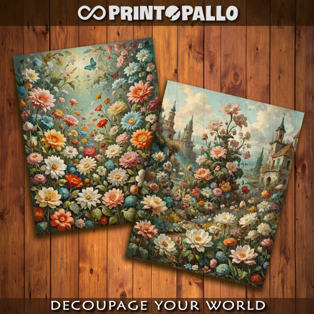 Papel De Seda Muitas flores com um castelo  (Criador carregado)