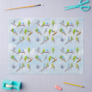 Papel De Seda Muitos periquitos coloridos - lindos passarinhos