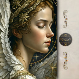 Papel De Seda Mulher Anjo Celestial Asas Douradas Decoupage