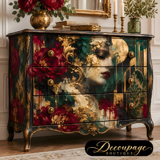 Papel De Seda Mulher Art Déco Decoupage Floral Borgonha