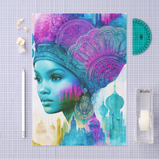 Papel De Seda Mulher Boêmia Moderna Colagem FT2L Decoupagem (Arte )