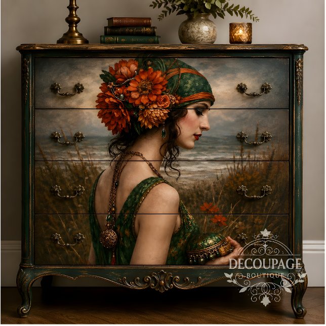 Papel De Seda Mulher Boho Floral Costeira Decoupage (Criador carregado)