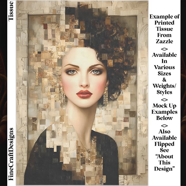 Papel De Seda Mulher Cabelo Curvo, Retrato Mosaico EB8L Decoupag (Criador carregado)