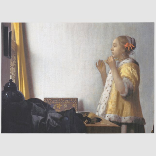 Papel De Seda Mulher com Colar Pérola, Johannes Vermeer (Frente )