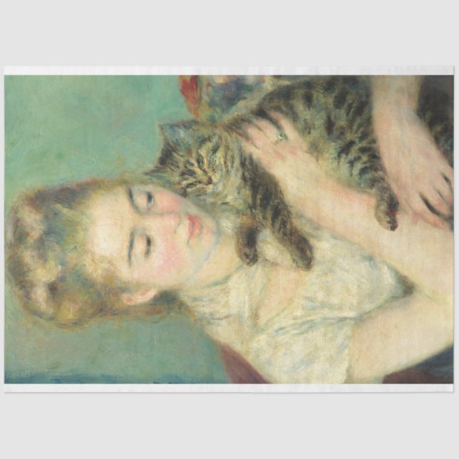 Papel De Seda Mulher com gato por Auguste Renoir (Frente )
