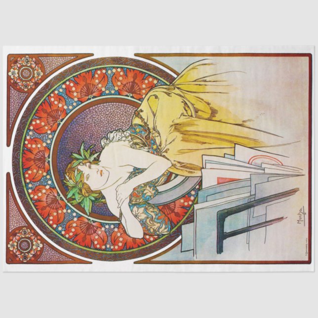 Papel De Seda Mulher com Poppy, Mucha (Frente )