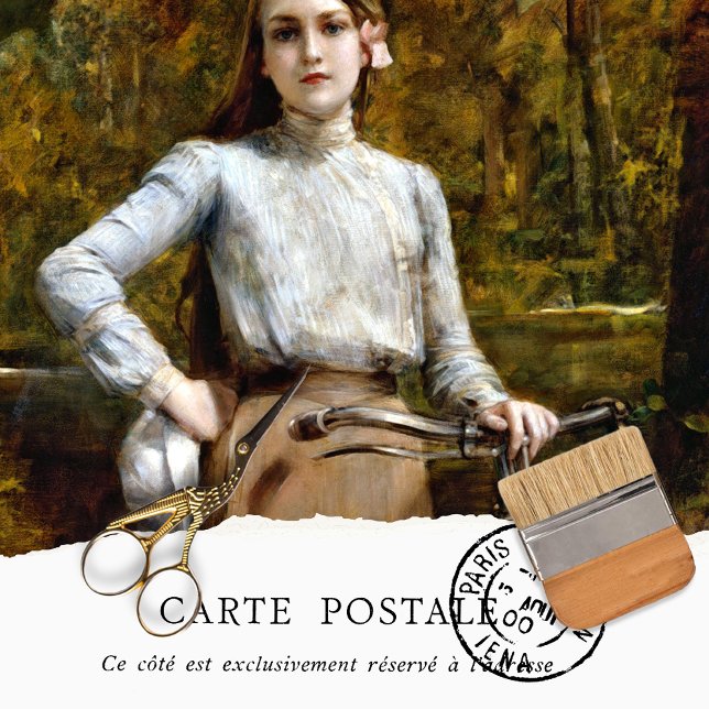 Papel De Seda Mulher com Textura Rústica Bicicleta Antiga  (Criador carregado)